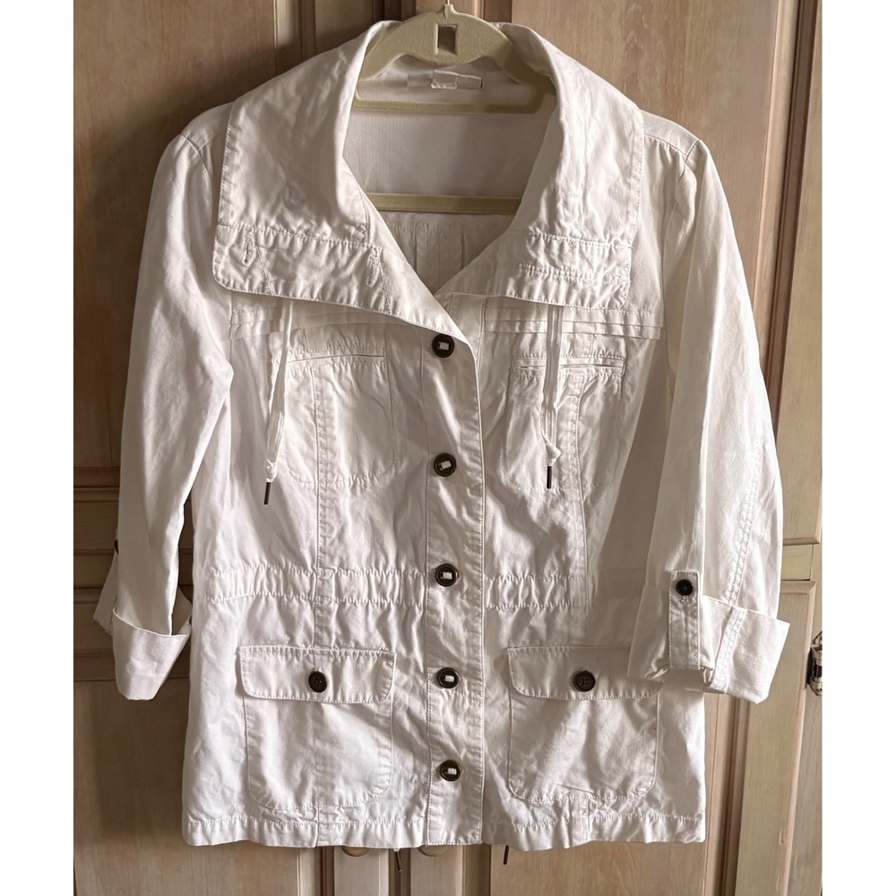 Coldwater Creek Utility Jacket Womens 10 White Good Cotton Drawstring Field Coat